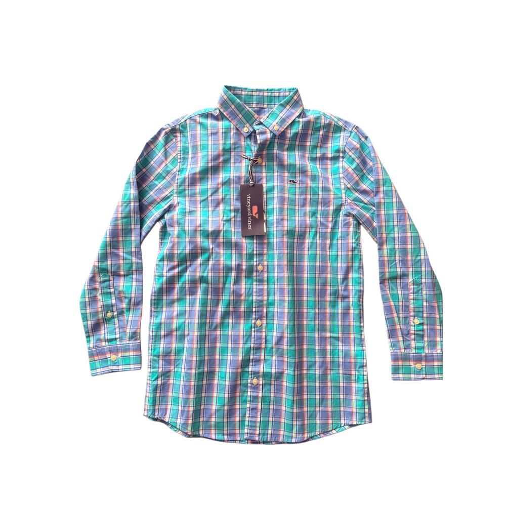 NWT Boys Vineyard Vines plaid button up dress shirt size S